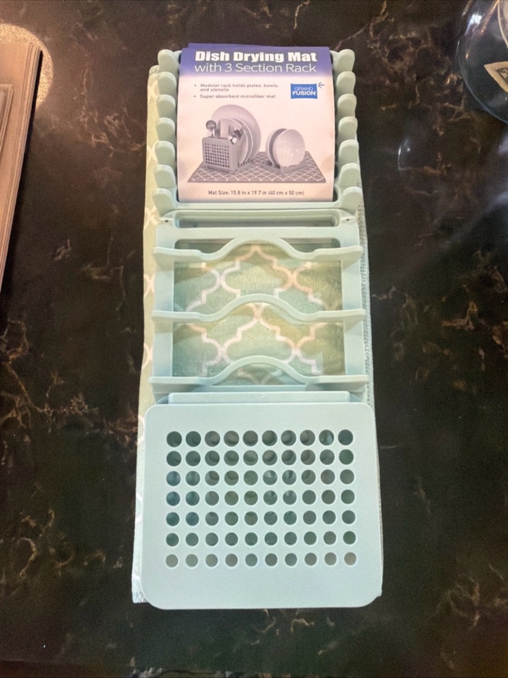 Dish Drying Mat Microfiber With 3 Section Rack Mint Green - Picture 5 of 6